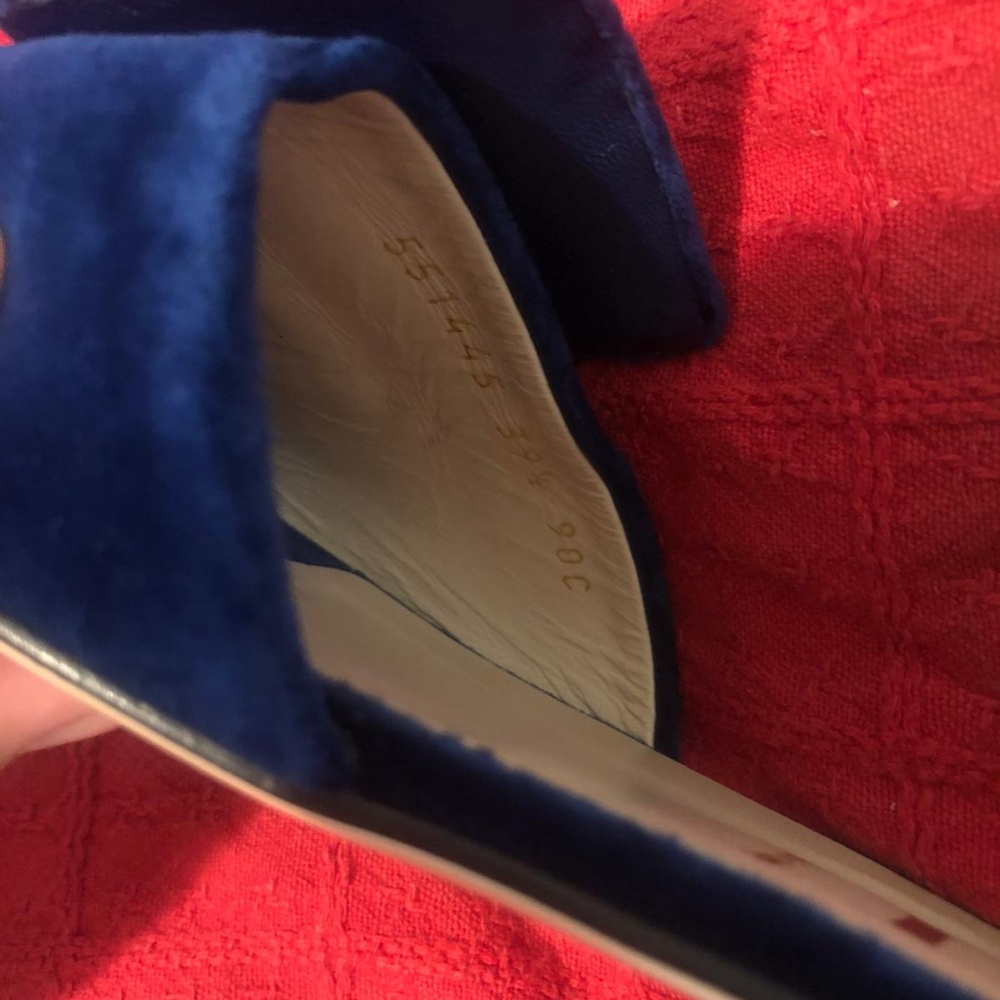 Gucci Madelyn Cobalt Blue Velvet Crystal G Slide Sandals Size 39 EUR US 9 - Picture 7 of 12